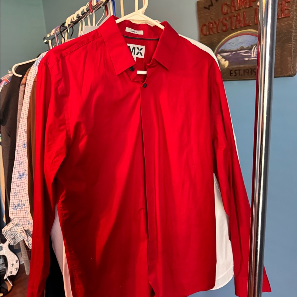 Express Red Dress Shirt Vibrant Long-Sleeve